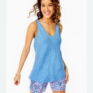 Lilly Pulitzer Lagoon Linen Florin Tank Top - Blue sz M